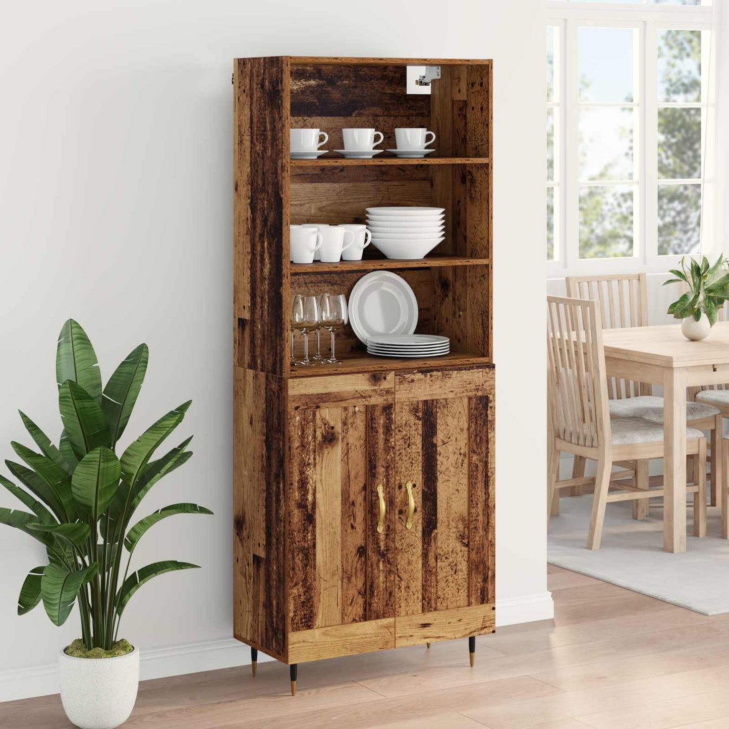 Hoge kast Oud Hout 69,5 x 34 x 180 cm Bewerkt hout