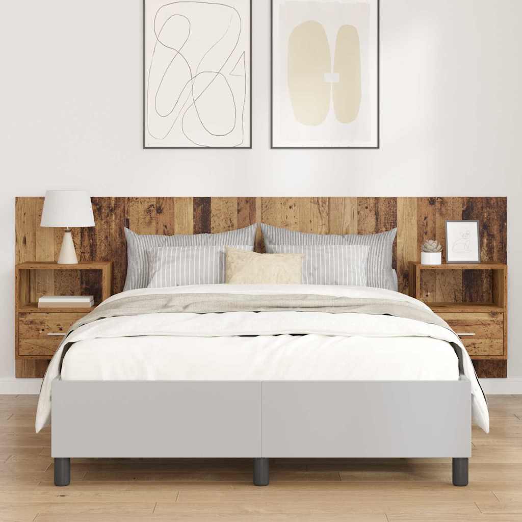 Hoofdbord Met Kast met lade 3 pcs Oud Hout Bewerkt hout