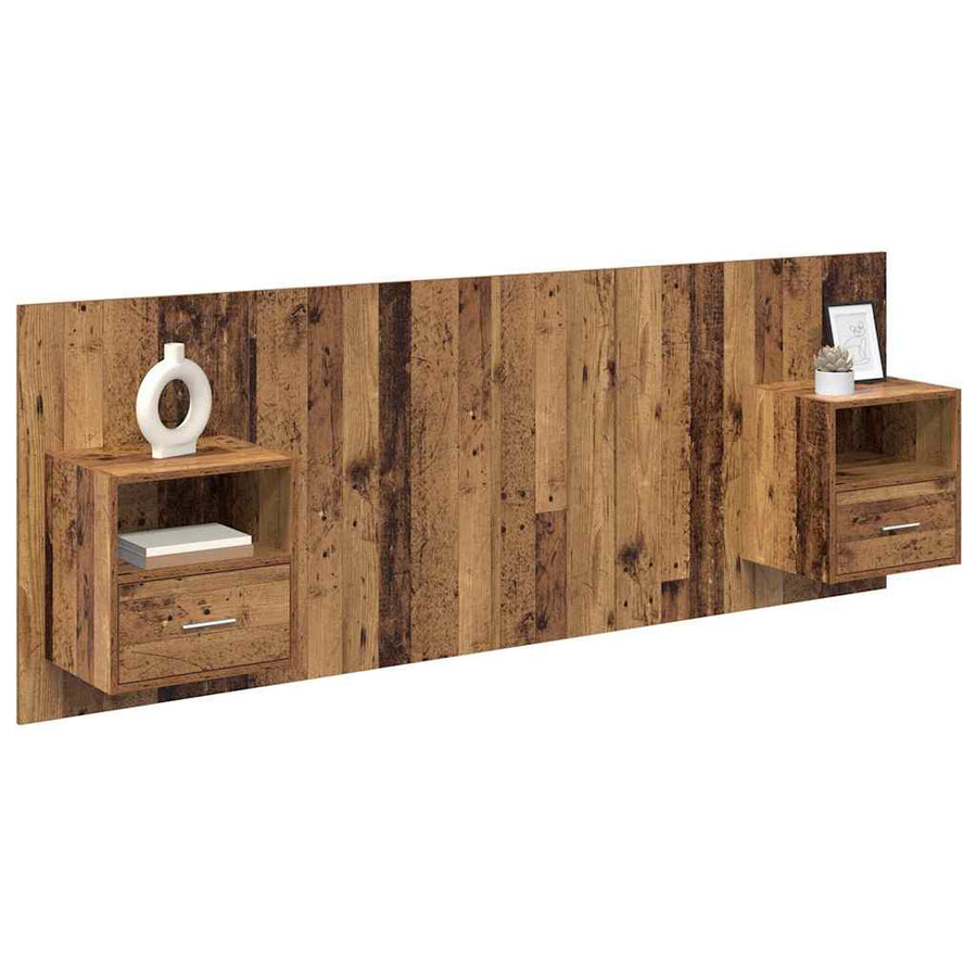 Hoofdbord Met Kast met lade 3 pcs Oud Hout Bewerkt hout