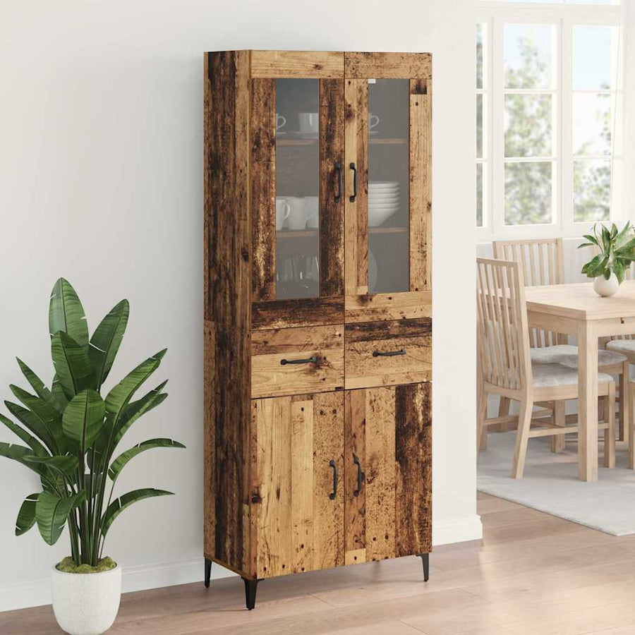 Highboard met lade Oud Hout 69,5 x 34 x 180 cm Bewerkt hout
