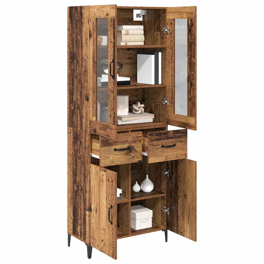 Highboard met lade Oud Hout 69,5 x 34 x 180 cm Bewerkt hout