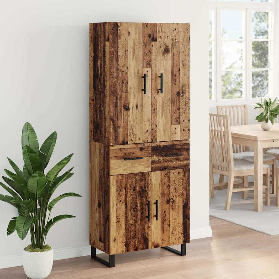 Hoge kast met lade 2 pcs Oud Hout Geengineerd Hout en Glas