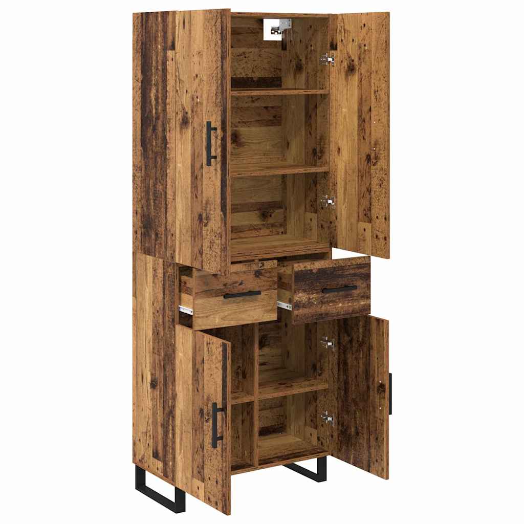 Hoge kast met lade 2 pcs Oud Hout Geengineerd Hout en Glas