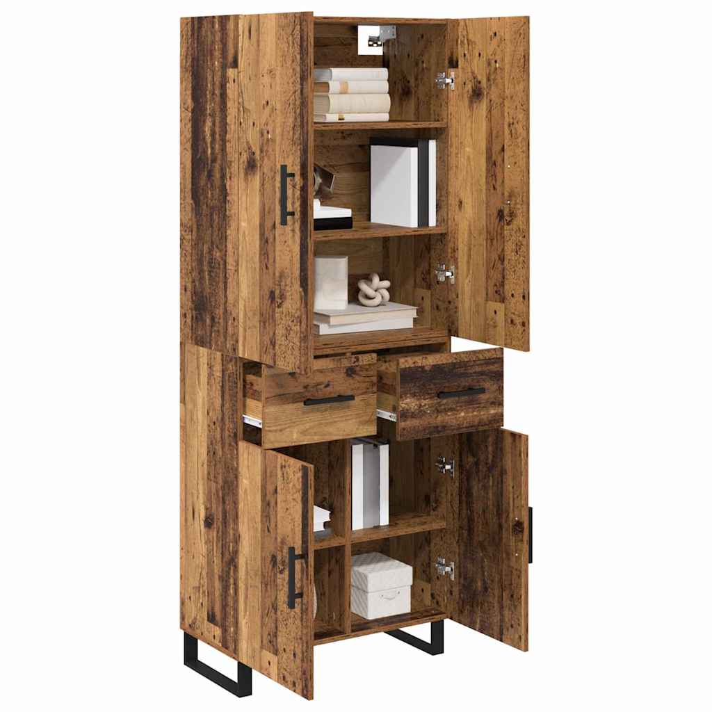 Hoge kast met lade 2 pcs Oud Hout Geengineerd Hout en Glas