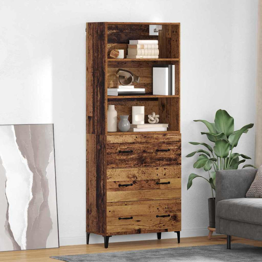 Hoge kast met lade Oud Hout 69,5 x 34 x 180 cm Bewerkt hout