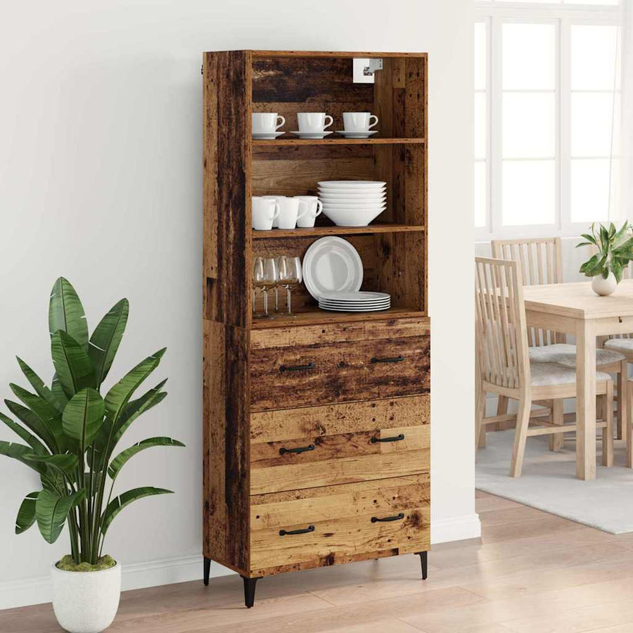 Hoge kast met lade Oud Hout 69,5 x 34 x 180 cm Bewerkt hout