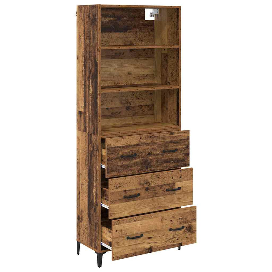 Hoge kast met lade Oud Hout 69,5 x 34 x 180 cm Bewerkt hout