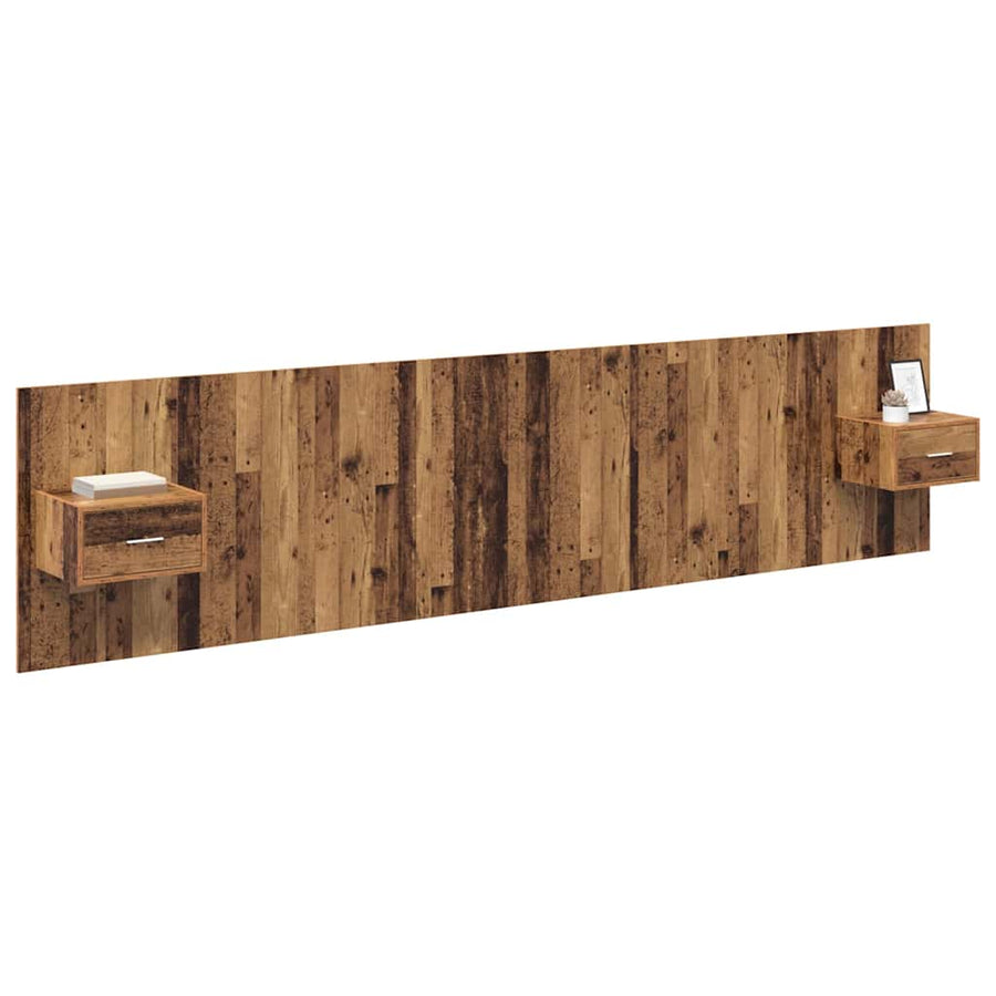 Hoofdbord Met Kast met lade 3 pcs Oud Hout Bewerkt hout