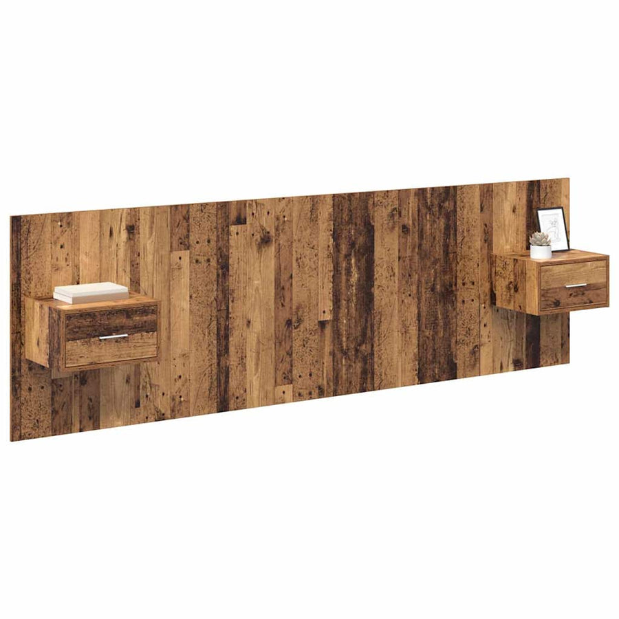 Hoofdbord Met Kast met lade 3 pcs Oud Hout Bewerkt hout