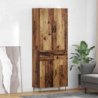 Tall cabinet with drawer 2 pcs Solid wood Engineered wood and glass