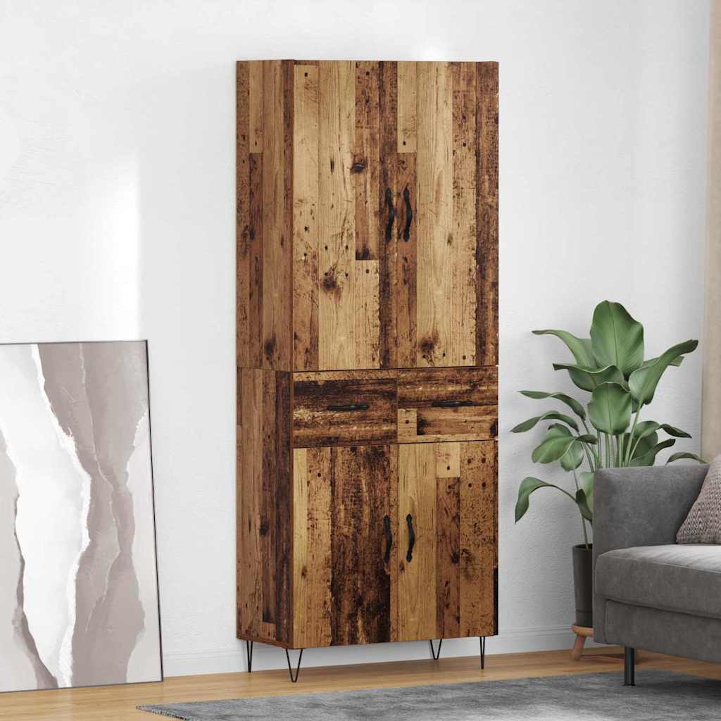 Hoge kast met lade 2 pcs Oud Hout Geengineerd Hout en Glas