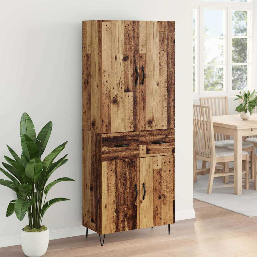 Hoge kast met lade 2 pcs Oud Hout Geengineerd Hout en Glas