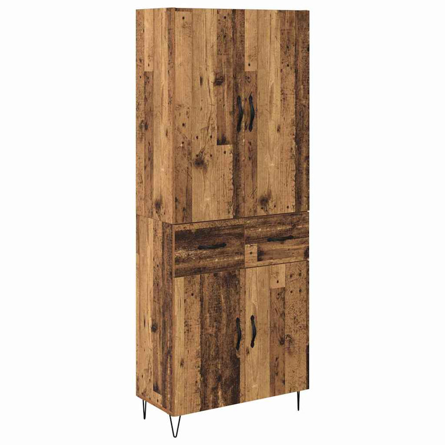 Hoge kast met lade 2 pcs Oud Hout Geengineerd Hout en Glas