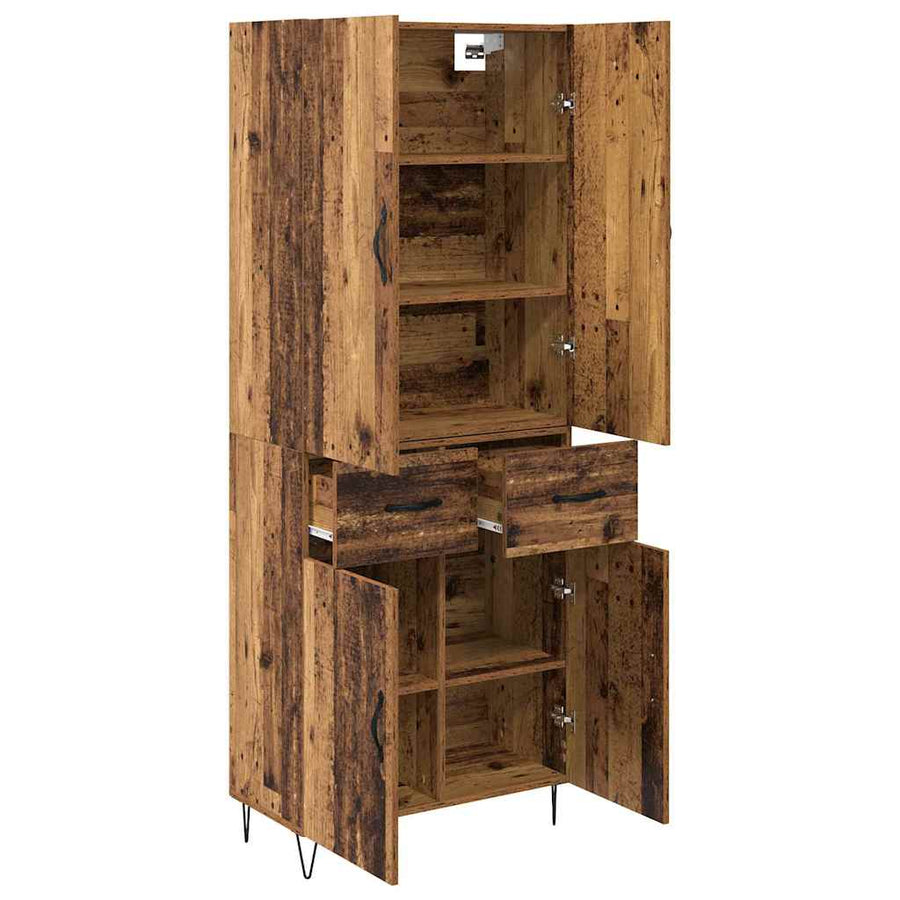 Hoge kast met lade 2 pcs Oud Hout Geengineerd Hout en Glas
