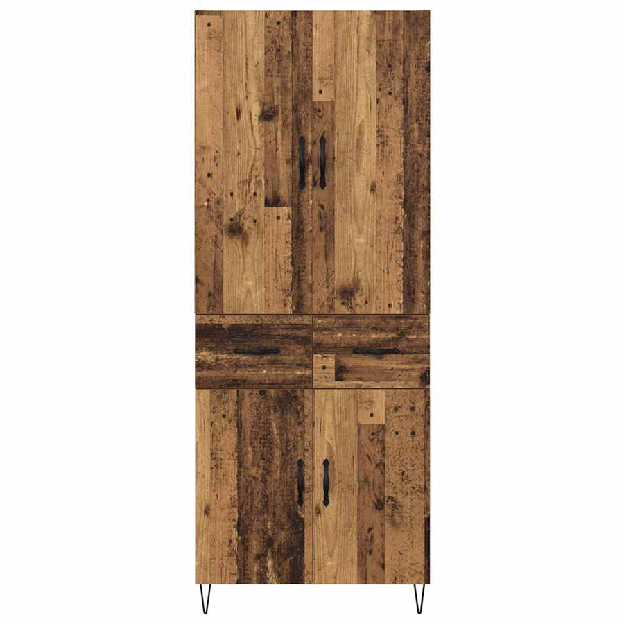 Hoge kast met lade 2 pcs Oud Hout Geengineerd Hout en Glas