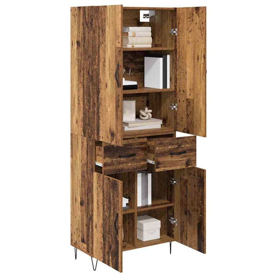Hoge kast met lade 2 pcs Oud Hout Geengineerd Hout en Glas
