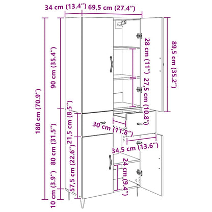 Hoge kast met lade 2 pcs Oud Hout Geengineerd Hout en Glas