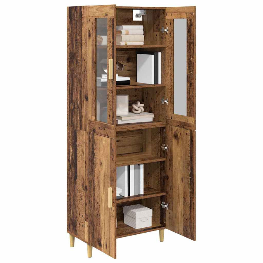 Hoge kast Oud Hout 69,5 x 34 x 180 cm Geengineerd Hout en Glas