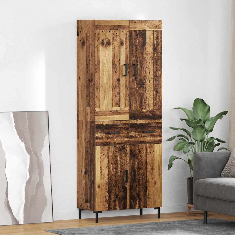 Highboard met lade Oud Hout 69,5 x 34 x 180 cm Bewerkt hout