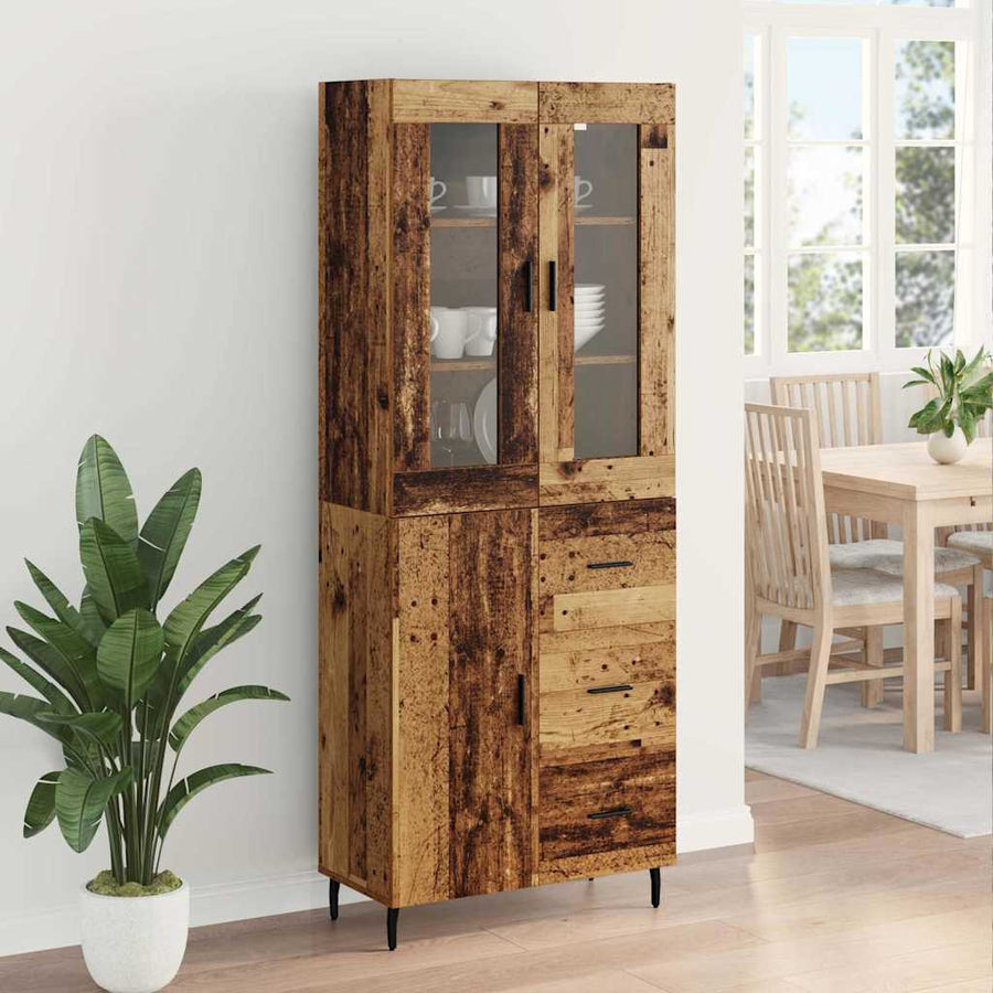 Hoge kast met lade 2 pcs Oud Hout Geengineerd Hout en Glas
