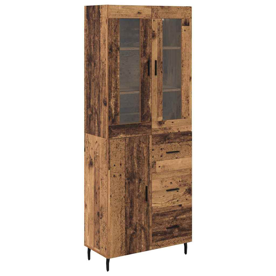 Hoge kast met lade 2 pcs Oud Hout Geengineerd Hout en Glas