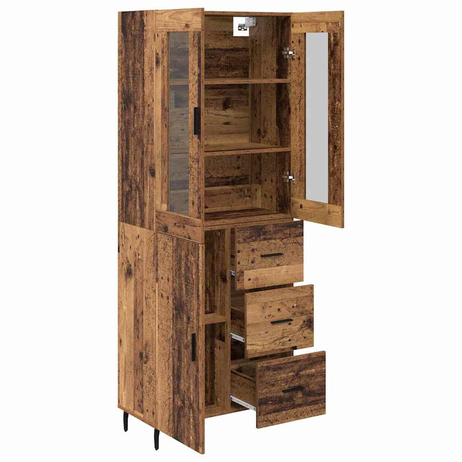 Hoge kast met lade 2 pcs Oud Hout Geengineerd Hout en Glas
