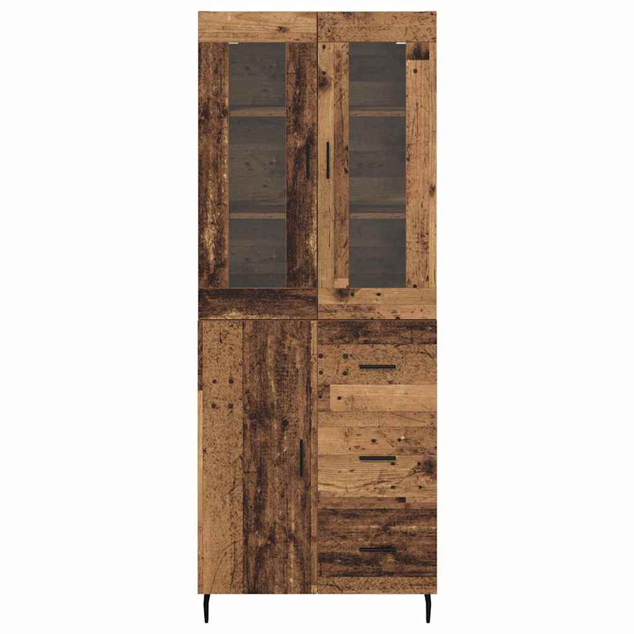 Hoge kast met lade 2 pcs Oud Hout Geengineerd Hout en Glas