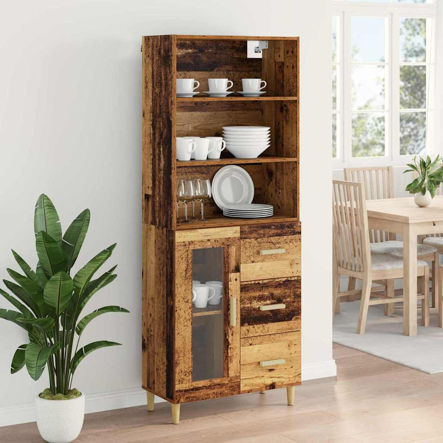Highboard Oud hout 69,5 x 34 x 180 cm Bewerkt hout