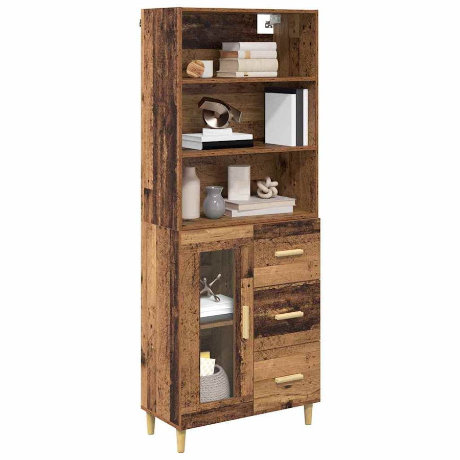 Highboard Oud hout 69,5 x 34 x 180 cm Bewerkt hout