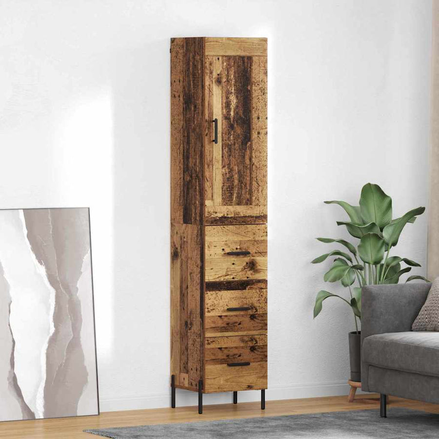 Highboard met lade Oud Hout 34,5 x 34 x 180 cm Bewerkt hout