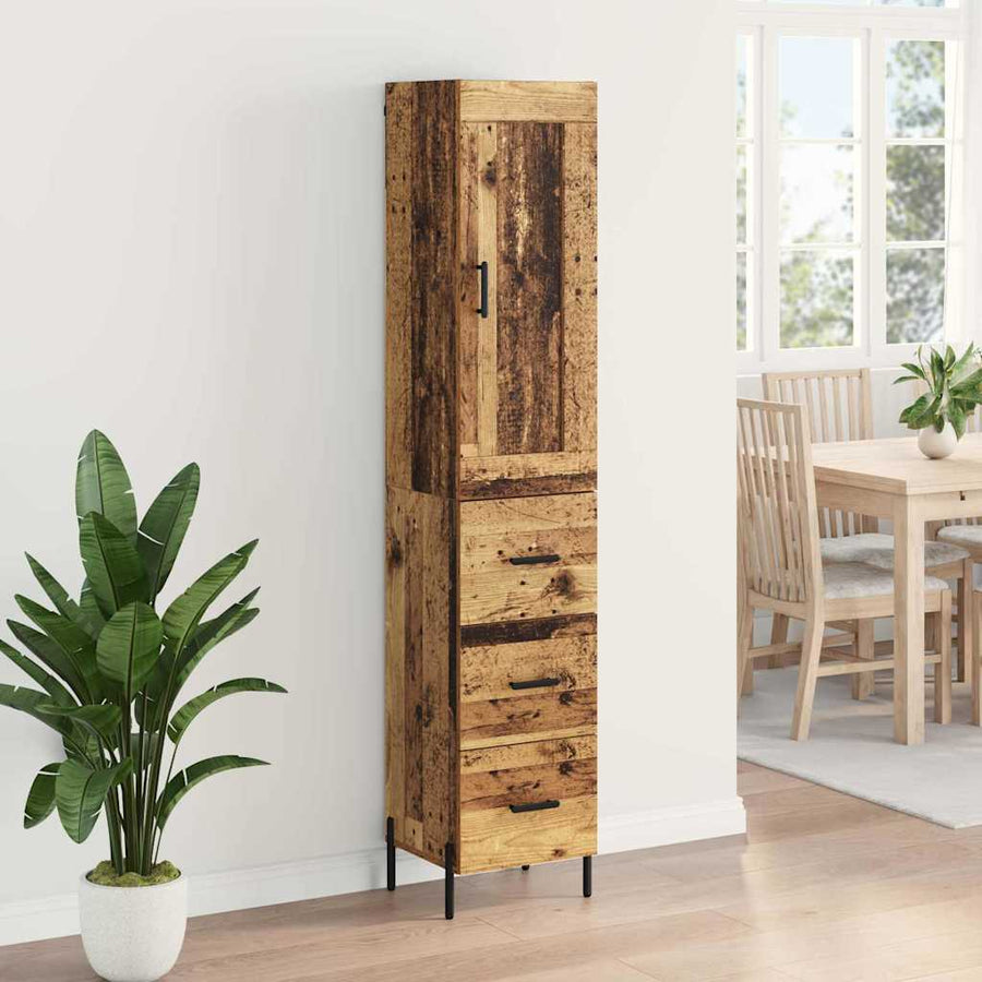 Highboard met lade Oud Hout 34,5 x 34 x 180 cm Bewerkt hout