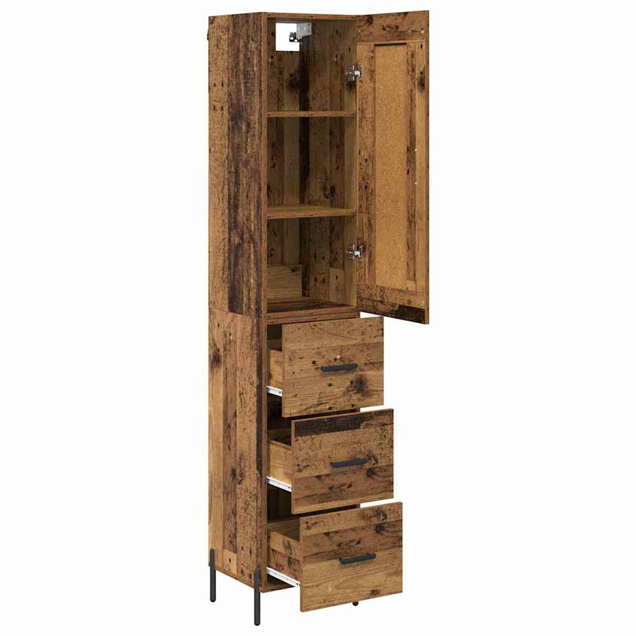 Highboard met lade Oud Hout 34,5 x 34 x 180 cm Bewerkt hout
