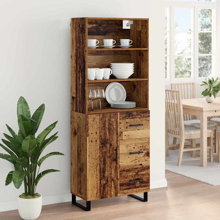 Hoge kast Oud Hout 69,5 x 34 x 180 cm Geengineerd Hout en Glas