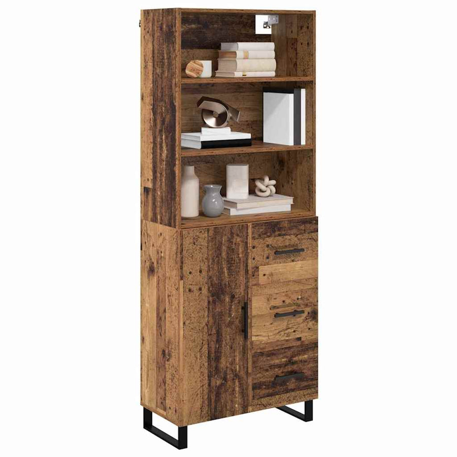 Hoge kast Oud Hout 69,5 x 34 x 180 cm Geengineerd Hout en Glas