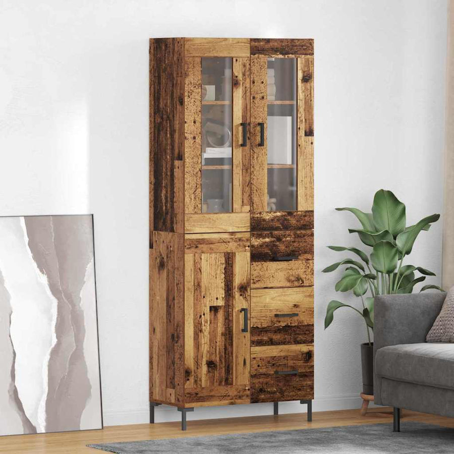 Hoge kast 2 pcs Oudhout 69,5 x 34 x 180 cm Bewerkt hout