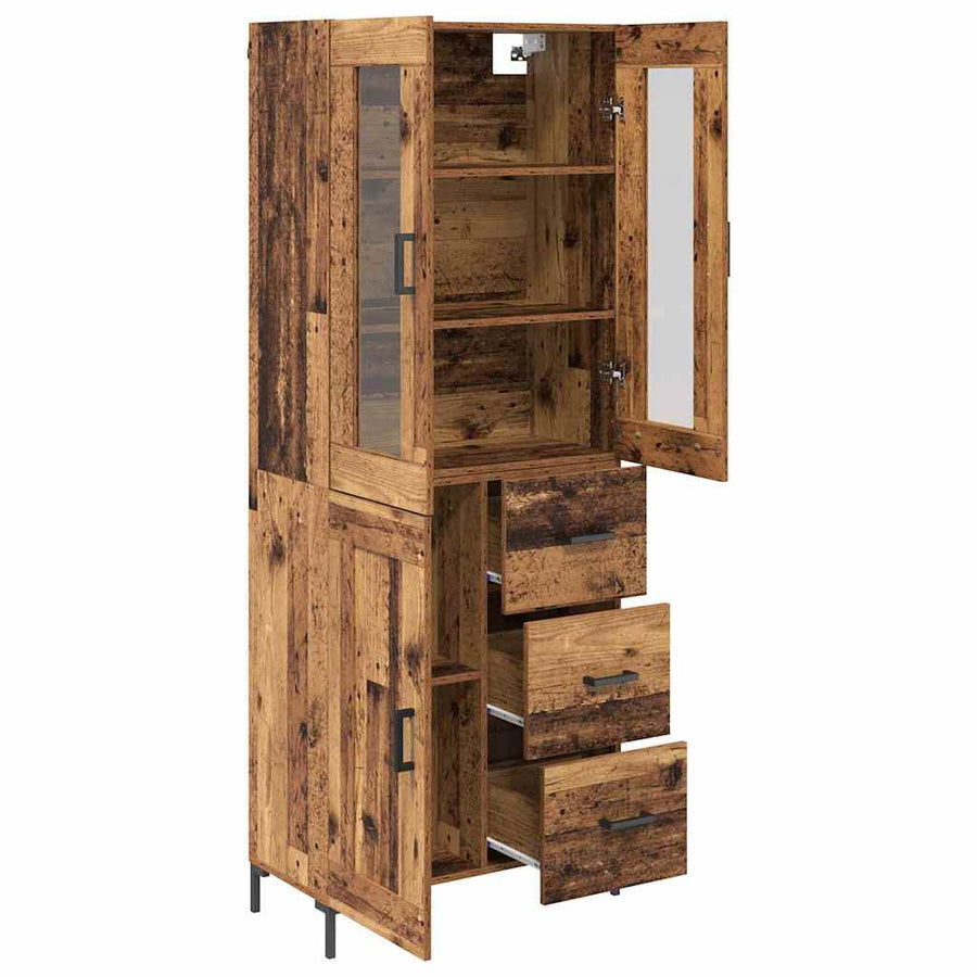 Hoge kast 2 pcs Oudhout 69,5 x 34 x 180 cm Bewerkt hout