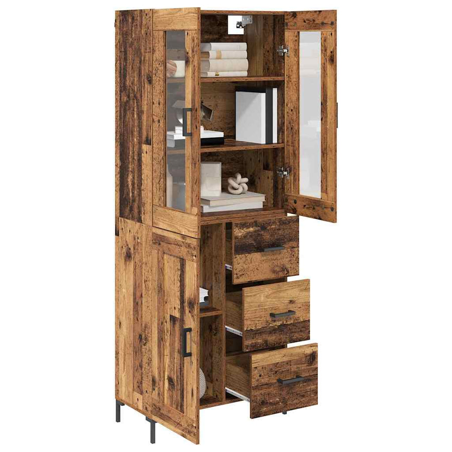 Hoge kast 2 pcs Oudhout 69,5 x 34 x 180 cm Bewerkt hout