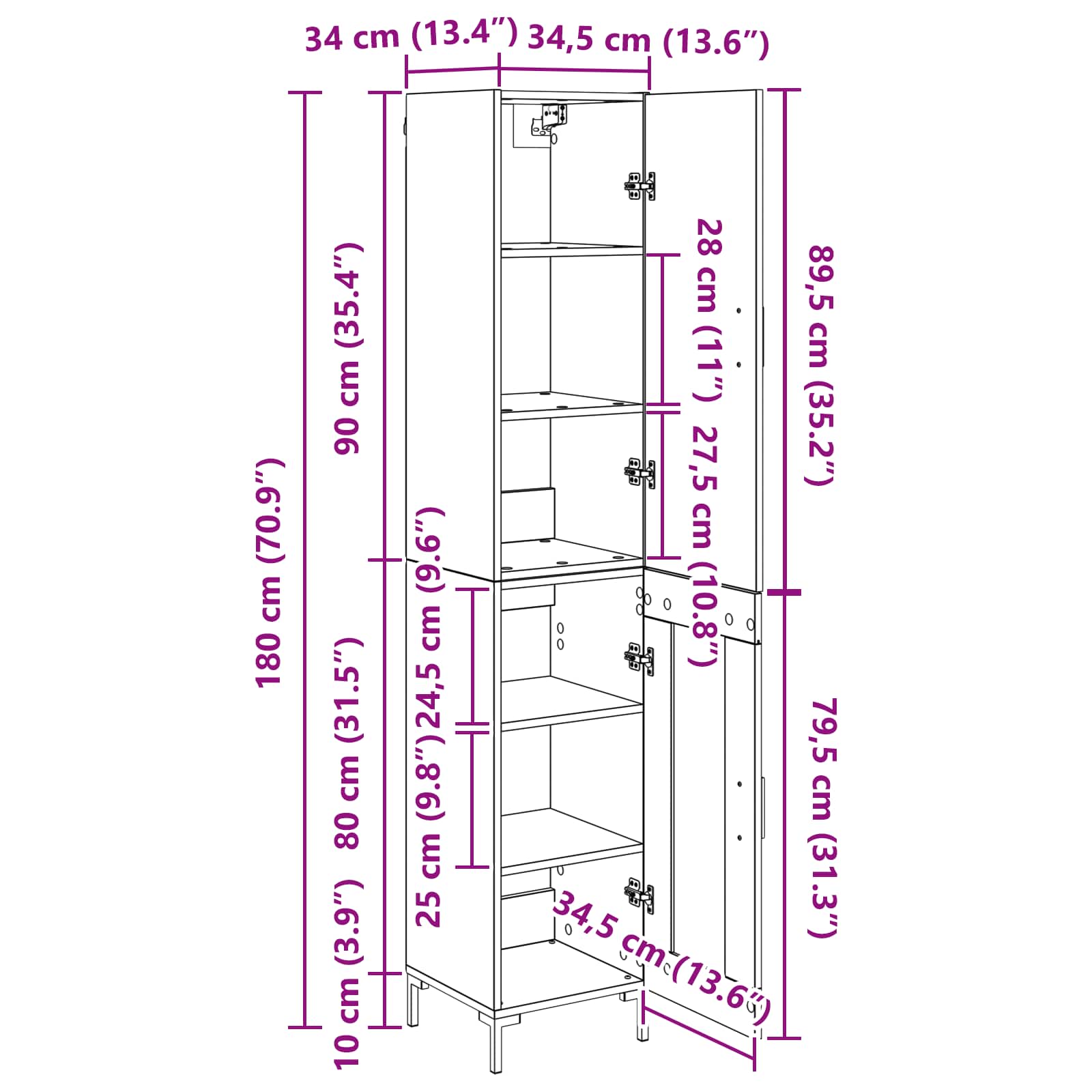 Hoge kast Oud Hout 69,5 x 34 x 180 cm Bewerkt hout