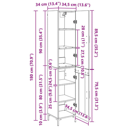 Hoge kast Oud Hout 69,5 x 34 x 180 cm Bewerkt hout