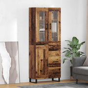 Hoge kast met lade en 3 deuren oud hout 69.5x34x180 cm