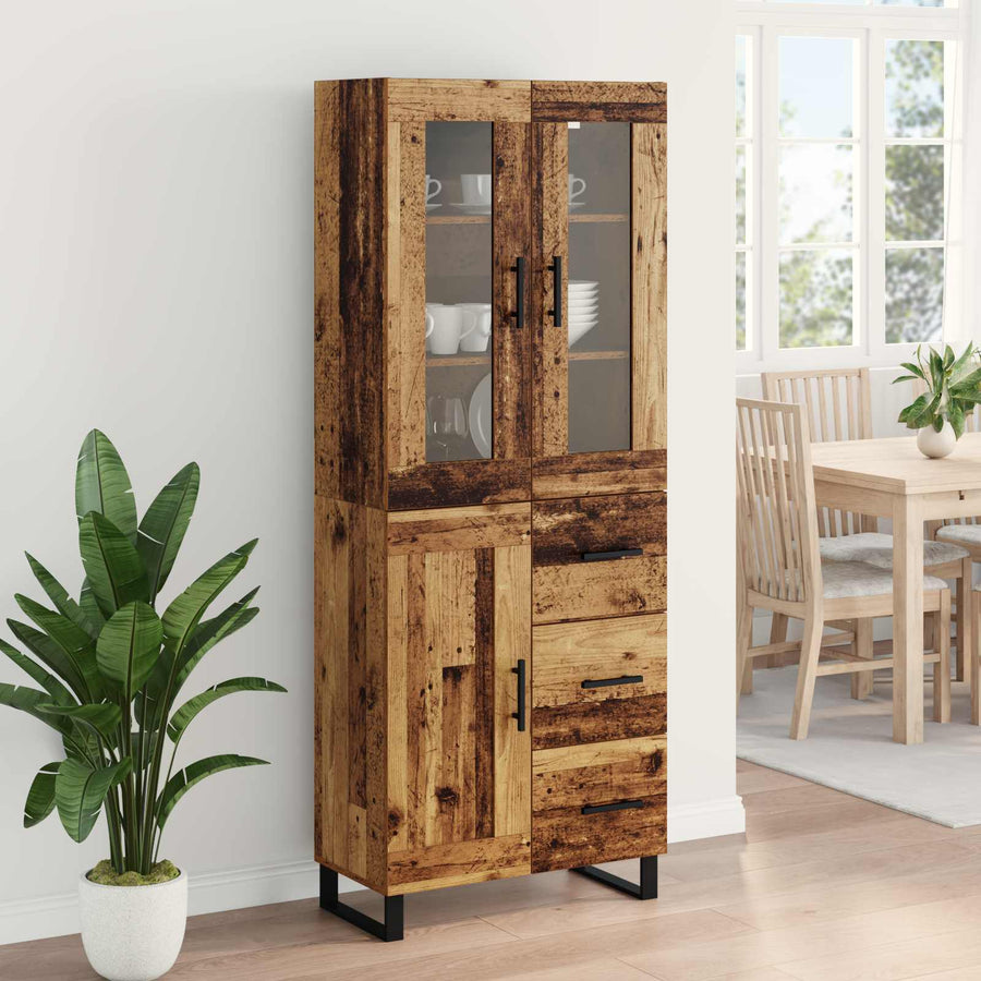 Hoge kast met lade 2 pcs Oud Hout Geengineerd Hout en Glas