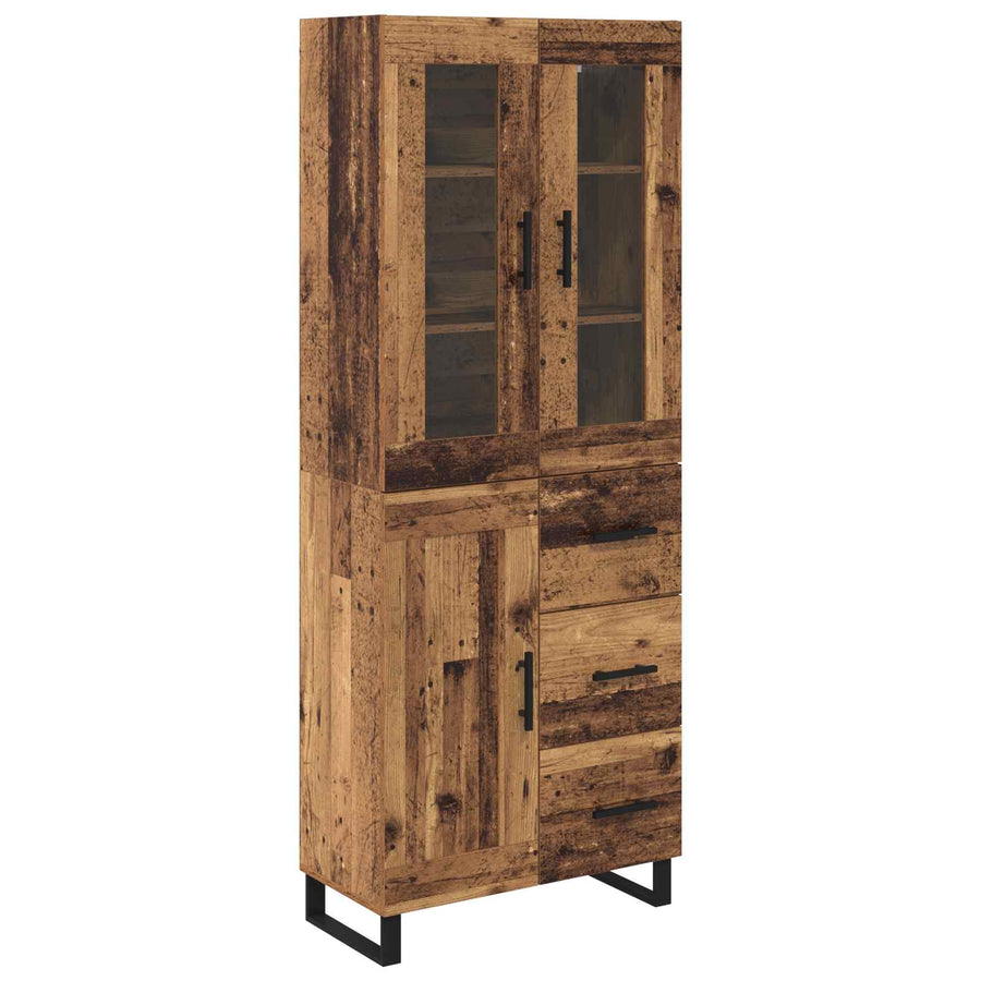 Hoge kast met lade 2 pcs Oud Hout Geengineerd Hout en Glas