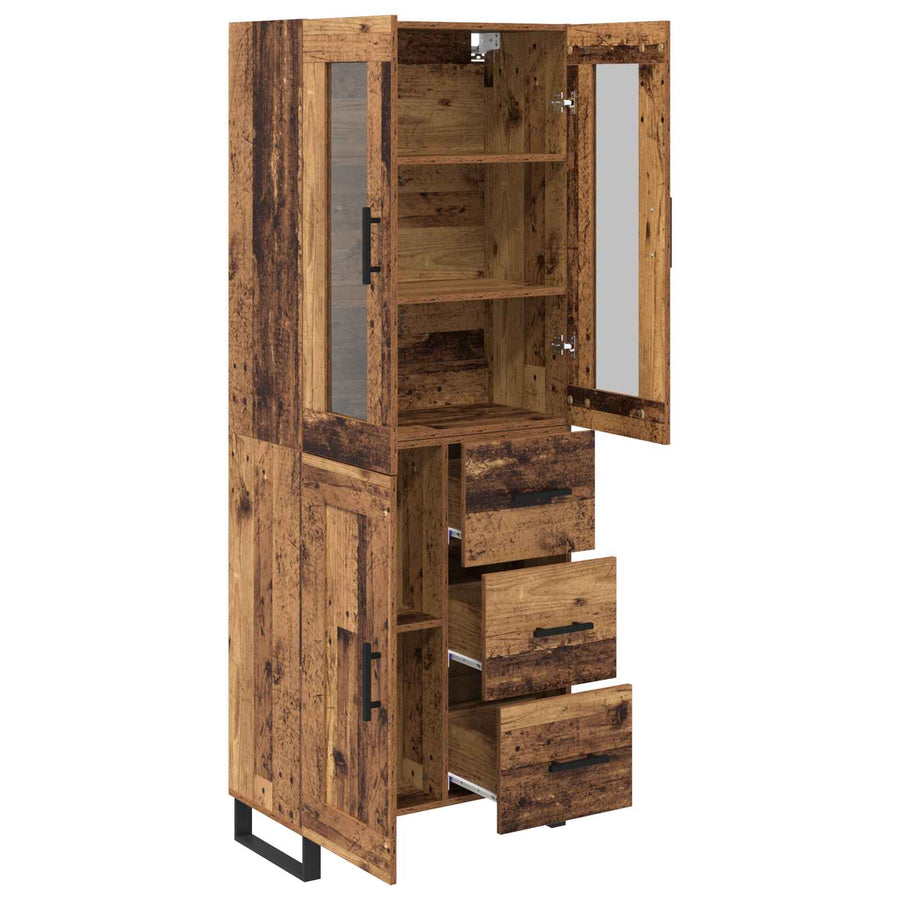 Hoge kast met lade 2 pcs Oud Hout Geengineerd Hout en Glas