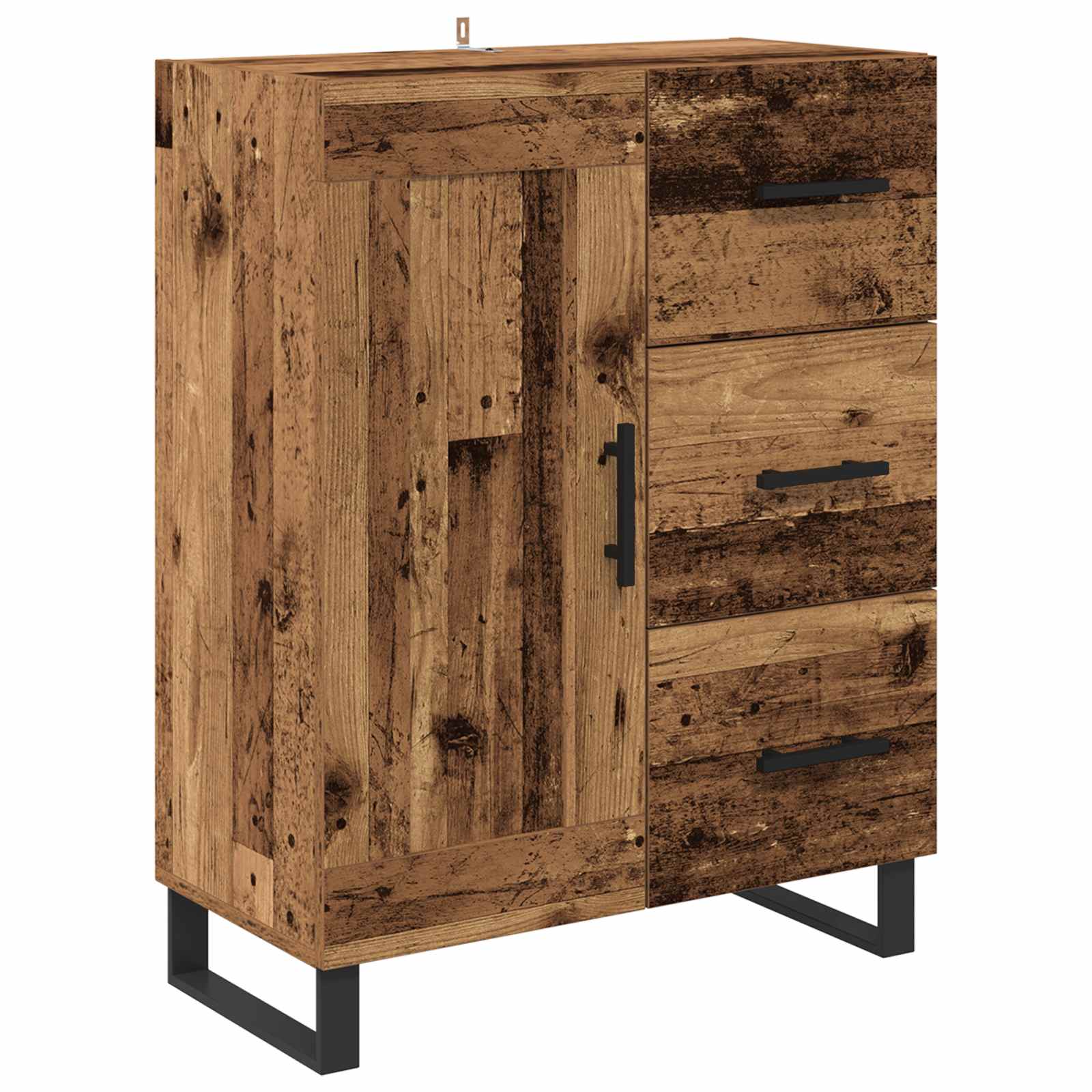 Hoge kast met lade 2 pcs Oud Hout Geengineerd Hout en Glas