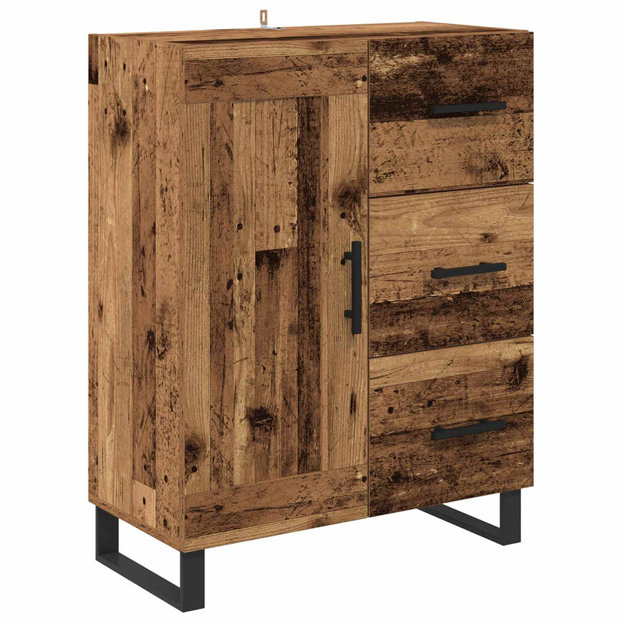 Hoge kast met lade 2 pcs Oud Hout Geengineerd Hout en Glas