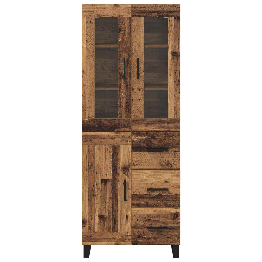 Hoge kast met lade 2 pcs Oud Hout Geengineerd Hout en Glas