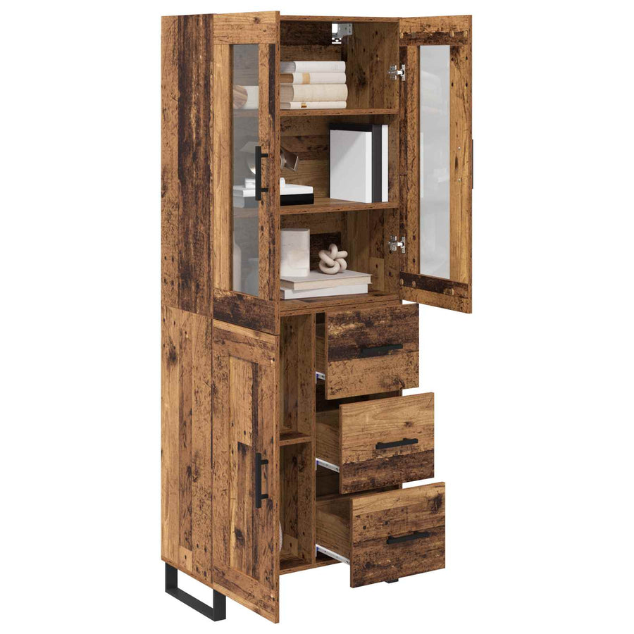 Hoge kast met lade 2 pcs Oud Hout Geengineerd Hout en Glas