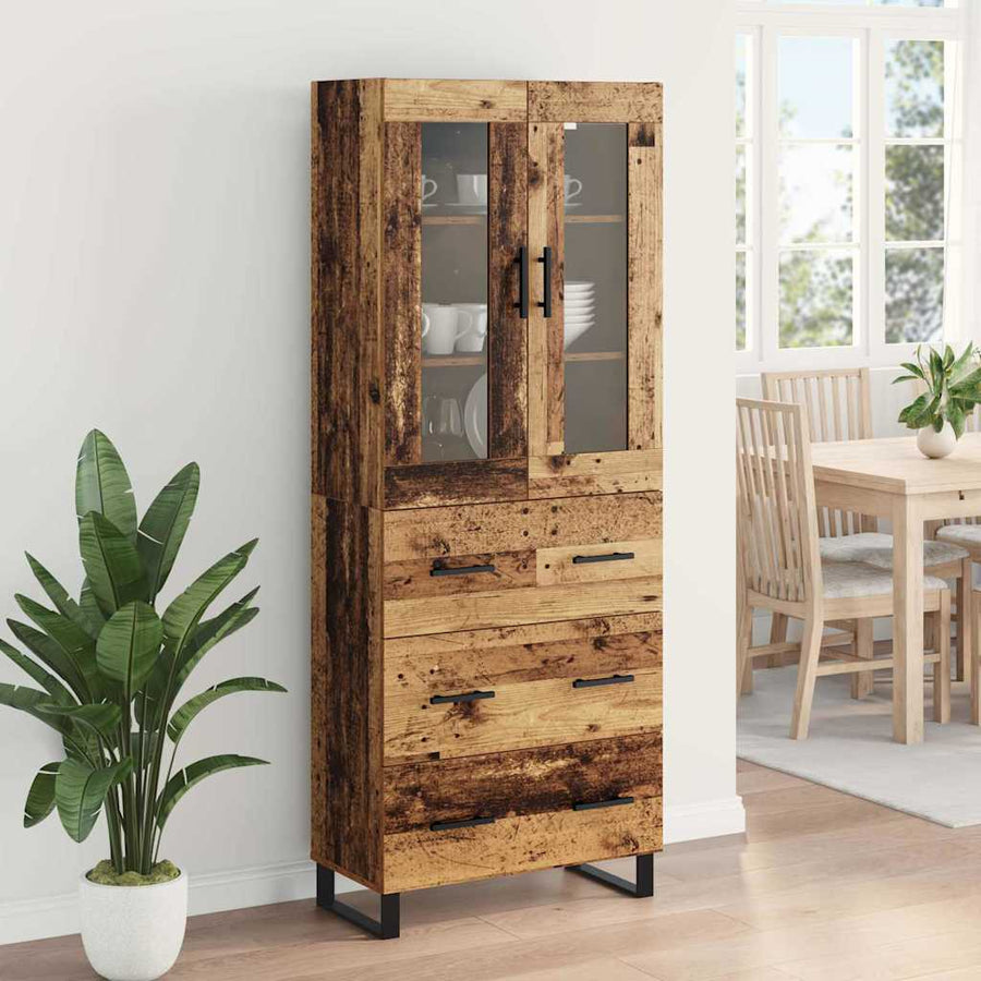 Hoge kast met lade 2 pcs Oud Hout Geengineerd Hout en Glas
