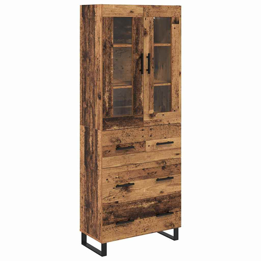 Hoge kast met lade 2 pcs Oud Hout Geengineerd Hout en Glas
