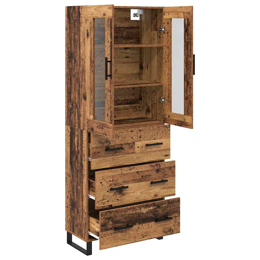 Hoge kast met lade 2 pcs Oud Hout Geengineerd Hout en Glas